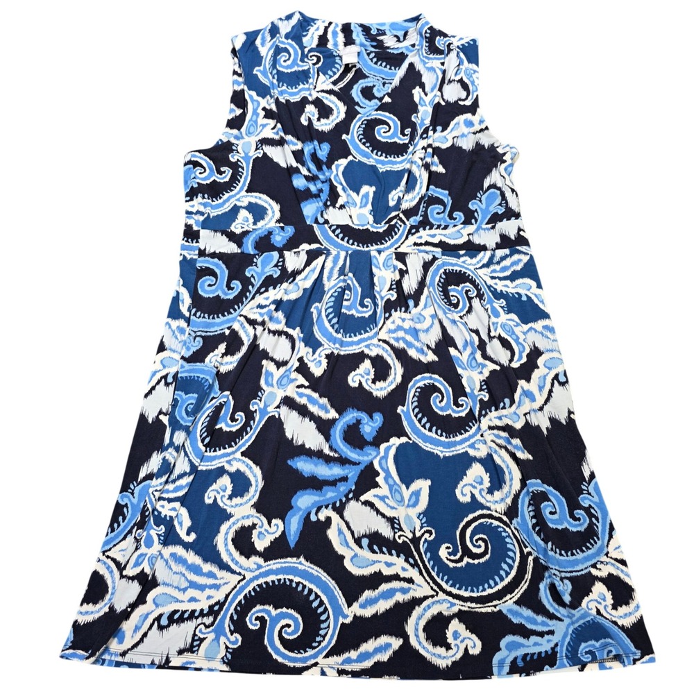 Chicos Paisley Ikat Sleeveless Mini Dress Women's Size 3(XL) Empire Waist V Neck